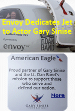 Envoy Air has dedicated an aircraft to the Gary Sinise Foundation. The dedication honors the organization's work supporting service members, first responders, and their families. The Embraer E175 features custom-made decals, interior signage, winglet designs, and a unique registration number, N316GS. Representatives from American and Envoy presented the surprise dedication to actor and humanitarian Gary Sinise earlier this year, ahead of a Lt. Dan Band flight departing from Los Angeles.